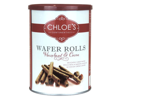 LONDON BISCUITS CHOCOLATE & HAZELNUT ROLLING WAFERS TIN 400GM