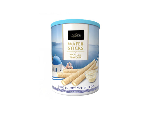 LONDON BISCUITS VANILLA CREAM ROLLING WAFERS TIN 400GM