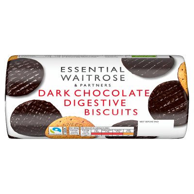 ESSENTIAL WAITROSE DARK CHOCOLATE DIGESTIVE BISCUITS 300GM