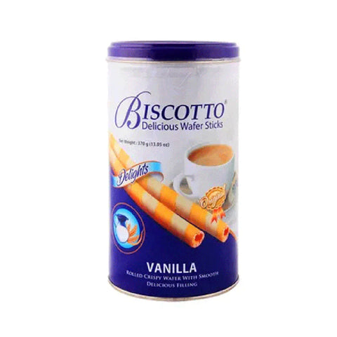 BISCOTTO WAFER STICKS VANILA TIN 125 GM