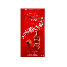LINDT LINDOR MILK CHOCOLATE BARS 100GM