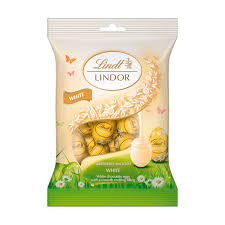 LINDT LINDOR WHITE CHOCOLATE EGGS 80GM POUCH